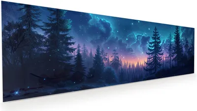 Produktbild von Glasbild 120x40cm in XXL für Wohnzimmer, Schlafzimmer Motiv Nachthimmel Wald