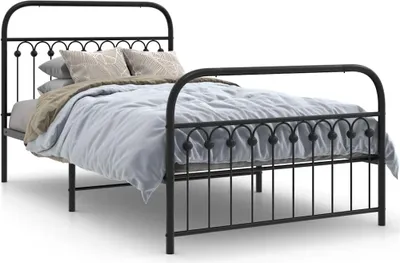 Zdjęcie produktu dla vidaXL Rama łóżka z wezgłowiem i podnóżkiem metalowa czarna 107x203 cm