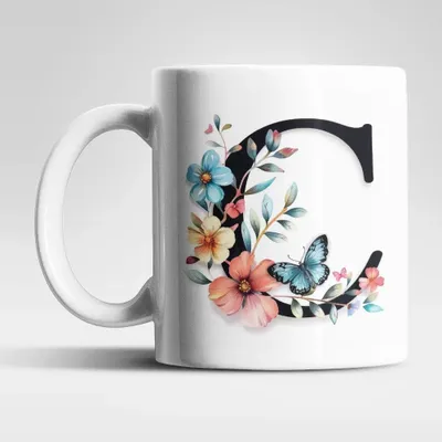 Produktbild von Name A bis Z Blumen Schmetterlinge Kaffeetasse Teetasse Tasse Geschenkidee – C