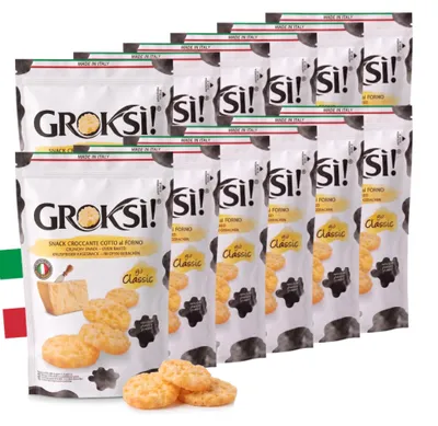 Produktbild von GROKSi! Käse-Snack aus Italien 12x 60 g Classico | Käse-Cracker Protein Snack laktosefrei glutenfrei ohne Kohlenhydrate