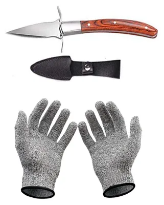 Austernmesser-Set mit Schnittschutzhandschuhen, braun, M