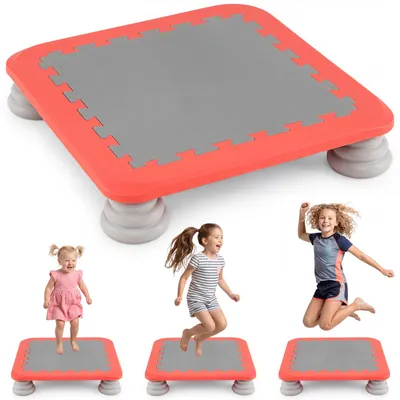 Produktbild von COSTWAY Mini-Trampolin für Kinder, 65 cm großes Trampolin-Sprungbrett, Sensorisches Spielgerät mit 4 abnehmbaren Fußpolstern, Trainingsgerät, Rot