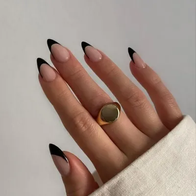 Produktbild von Künstliche Fingernägel French Tip Mandel Schwarz 30 Stück Kurz Gel