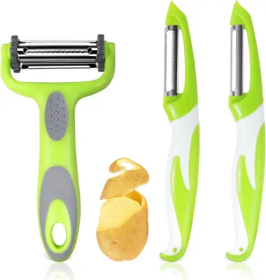 Obrázok produktu pre 3-v-1 Zeleninový škrabák, Nerezová oceľ, 3 rezné čepele, pre zemiaky, mrkvu, chřest, pre domáce použitie