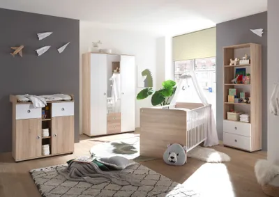 Produktbild von Babyzimmer Wiki 4 Teile in Sonoma Eiche und Weiß - Kinderzimmer komplett Set von Begabino