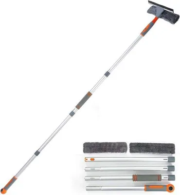 Productafbeelding van Ibenzoa® Telescopische ruitenwisser set – uitschuifbaar tot 157 cm, flexibele kop, geschikt voor binnen- en buitengebruik, inclusief vervangende microvezeldoeken en een veiligheidsklip, voor streepvrije reiniging