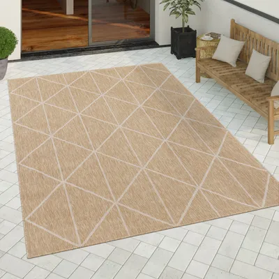 Image de Tapis d'extérieur résistant aux intempéries Motif bohème scandinave Losanges Robuste Balcon Terrasse Cuisine Dimensions 160 x 220 cm