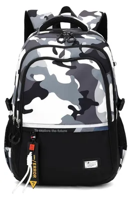 Productafbeelding van Rugzak voor scholieren, tienerrugzak, 15,6 inch laptopvak, zwart, camouflagegroen, 32 liter, waterdicht