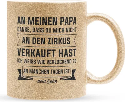 Produktbild von 22Feels Glitzertasse Gold Papa Geschenk von Sohn Vatertag Vater Geburtstag Weihnachten Kaffeetasse Männer Haferl Geschenkidee Bürotasse