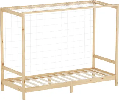 Produktbild von ML-Design Kinderbett Fußballtor 90x200 cm, Natur, Einzelbett für Kinder, Holzbett mit Lattenrost & Tornetz, Jugendbett aus Kiefernholz, Handballtor
