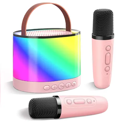 Immagine prodotto di Macchina portatile per karaoke con 2 microfoni e luci LED