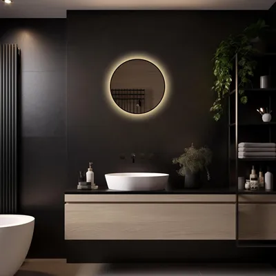 Produktbild von LoXa Badspiegel Ilona 50×50 cm Rund mit schwarzem Rahmen – LED, Antibeschlag, dimmbar