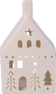 Produktbild von Windlicht Haus Keramik 13 x 7 cm weiß