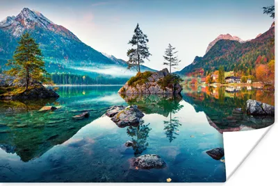 Produktbild von MuchoWow® Poster Berge - See - Bäume - Natur - Wasser 90x60 cm - Schlafzimmer