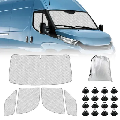 Obrázek produktu pro Sluneční clona na čelní sklo, 3-dílná sada, pro Iveco Daily, modely 2014-2025. Termoizolační podložka, hliníková fólie, skládací