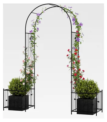 Produktbild von Rosenbogen mit 2 Pflanzkästen, stabiler Gartenbogen aus Metall, Torbogen für Kletterpflanzen, Spalier mit Pflanzkästen, Rankhilfe, Halbbogen Garten, 198 x 49,5 x 221 cm
