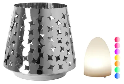 Produktbild von FINK Windlicht LUMA mit LED-Leuchtzylinder - Edelstahl, silberfarben glänzend, Rautenmuster, H 30 cm, Ø 32 cm