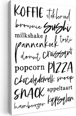 Produktbild von MuchoWow® - Leinwandbilder - Lebensmittel - Speisekarte - Speisesaal - Schrifttafel - Weiß - Texttafel, Wandbild, Wanddeko Bilder Wohnzimmer, 40x60 cm
