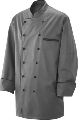 Produktbild von Kochjacke langarm, Fb. silbergrau, mit Paspel schwarz, Gr. XL : XL : 65% Polyester 35%Baumwolle 220 g/m² : silbergrau