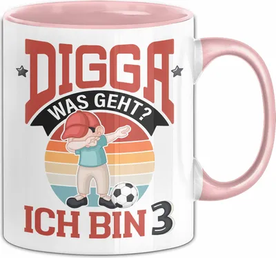 Produktbild von 3. Geburtstag Geschenk Tasse Becher Jungs Sohn Geburtstagsgeschenk Digga Was geht Ich Bin 3 (Rosa)