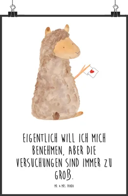 Produktbild von Mr. & Mrs. Panda Bild Alpaka Fahne DIN A0 - Weiß - Geschenk, Alpakas, drucke, Lama, Liebe, Kunstdruck, Plakat, wanddeko, Wandbild, Lamas