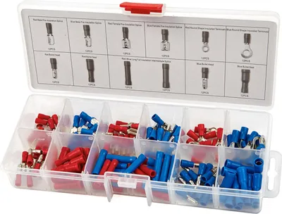 Immagine prodotto di Rosso, blu, 144 pezzi-set connettori per cavi a crimpare, assortimento di capicorda, 12 misure, terminali crimpare isolati forcella, morsetti per cavi elettrici, attrezzi per connettori proiettile, Hbm Machines Olanda