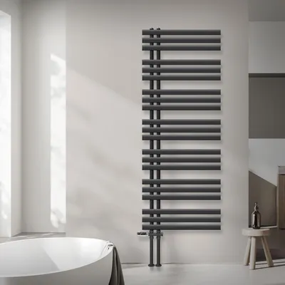 Zdjęcie produktu dla Grzejnik łazienkowy LuxeBath Design, 600x1600 mm, antracyt, podłączenie termostatu przez podłogę, bez elementu grzejnego