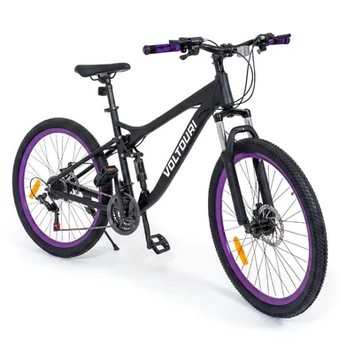 Produktbild von VOLTOURI Mountainbike 26 Zoll – 21 Gänge Shimano – Schwarz Lila – Vorder- und Hinterradfederung – Scheibenbremsen