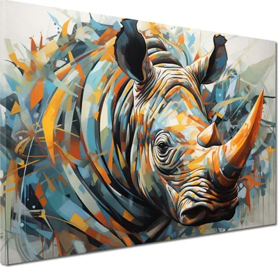 Produktbild von Nashorn Pop Art abstrakt Colour Wandbild Leinwandbild Kunstdruck XL Wanddeko: 120x80x4cm