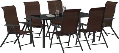 Image de vidaXL Ensemble de jardin 7 pcs brun Acier revêtu par poudre