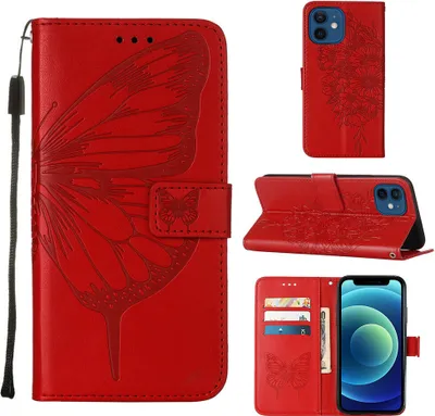 Image de coque pour iPhone 12 Mini, coque en cuir avec fentes pour cartes et support pour iPhone 12 Mini rouge