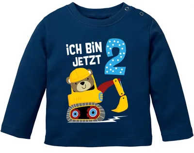 Produktbild von Baby Langarm-Shirt erster | zweiter Geburtstag Bär Bagger Bauarbeiter Baggerfahrer Geburtstagsshirt Baumwolle Junge MoonWorks® 2 Jahre navy 80/86 (10-15 Monate)