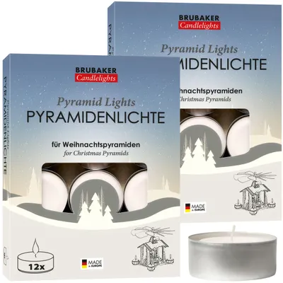 Immagine prodotto di Luci a piramide BRUBAKER - luci a piramide in paraffina con involucro in metallo - ideali per piramidi e decorazioni natalizie, 24 pezzi
