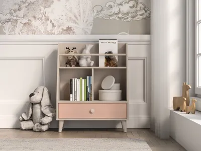 Obrázek produktu pro Regál se šuplíkem do dětského pokoje OLIVIA - béžový / růžový