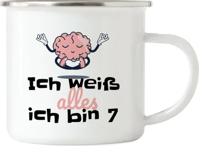 Produktbild von Ich Weiß Alles Ich Bin 7 Emaille Tasse Geschenkidee 7. Geburtstag Humorvoll Sarkastisch