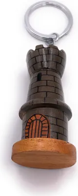 Produktbild von Onwomania Schlüsselanhänger aus Holz Ritterburg Burg Mittelalter Haus Turm Anhänger Charm