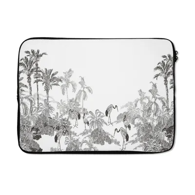 Produktbild von MuchoWow® Laptop Hülle 13 Zoll Dschungel - Vögel - Schwarz - Weiß Laptoptasche - Laptophülle - Sleeve - Rundumschutz
