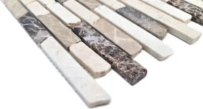 Produktbild von Handmuster Mosaik Fliese Marmor Naturstein beige braun Brick Castanao Biancone MOS40-0195_m