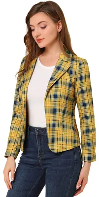 Produktbild von Allegra K Damen Arbeitsblazer, lässig, tailliert, Revers, Bedruckt, vorne offen,
