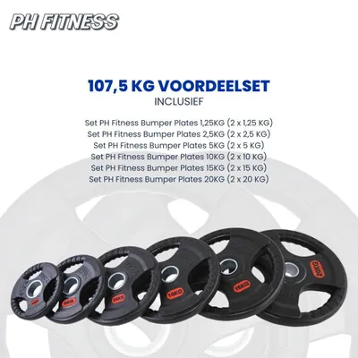 Produktbild von PH Fitness 107,5 kg Hantelscheiben-Set mit dreifachem Griff – 50 mm, Gewicht: 37,5–290 kg