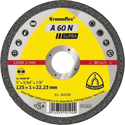 Obrázok produktu pre Rezný kotúč Klingspor 125x1x22.2 mm, A60N hliník