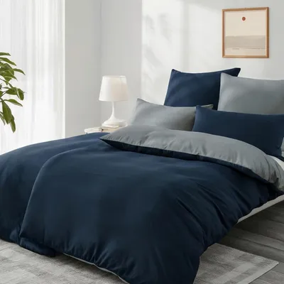 Imagen del producto de TRANKIELO® - Juego de ropa de cama de 4 piezas, 135 x 200 cm – reversible, microfibra suave,  Oeko-Tex, azul-gris, cierre con cremallera