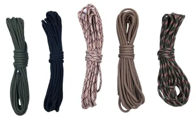 Produktbild von Paracord-Koordinatsatz, 5 Stück - Typ III, 550 Paracord - 5 Meter pro Seil - 4 mm Durchmesser - UV-beständig - Robustes Nylon - Fallschirmseil