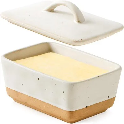 Zdjęcie produktu dla Ceramiczny pojemnik na masło z pokrywką, biały, jednolity