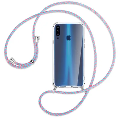 Produktbild von Handykette Backcover-Schutzhülle mit Band (Metall silberfarben) für Samsung Galaxy A20s - pink/mint