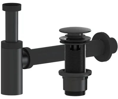 Immagine prodotto di CERANO - Sifone per lavabo - DN40/300 mm - con tappo a scatto e troppopieno - plastica - 67/82 mm - nero opaco