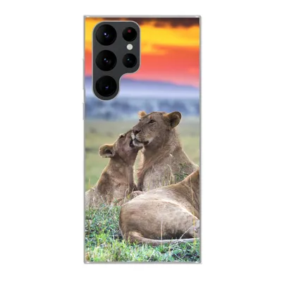 Produktbild von MuchoWow® Handyhülle Schutzhülle Hülle für Samsung Galaxy S22 Ultra Löwen bei Sonnenaufgang Silikon Softcase Handy Hülle - Abbildung