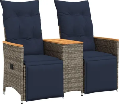 Image de vidaXL Canapé de jardin ajustable 2 places avec table Gris Poly rotin