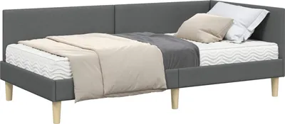 Image de vidaXL Cadre de lit d'angle avec matelas Autres 2 pcs Gris Tissu