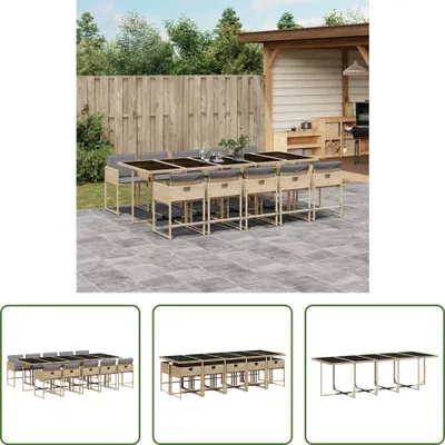 Produktbild von The Living Store 11-tlg. Garten-Essgruppe mit Kissen Beigemischung Poly Rattan